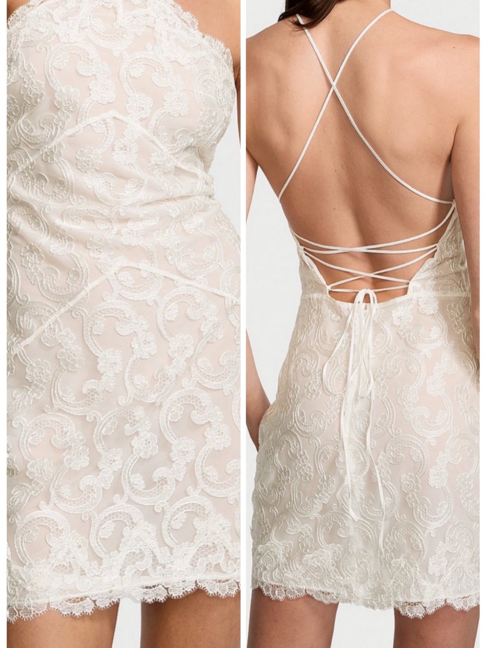 NWT  Victoria’s Secret Off White Lace Halter Back Laceup Mini Dress :XXL $25